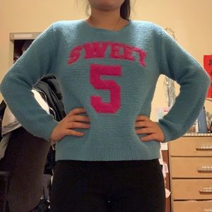 F21 Blue “sweet 21” knitted sweater